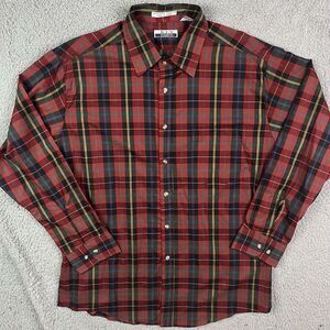 Vintage Key Elements‎ 90's Button Shirt Plaid Red Long Sleeve Sz Large NOS